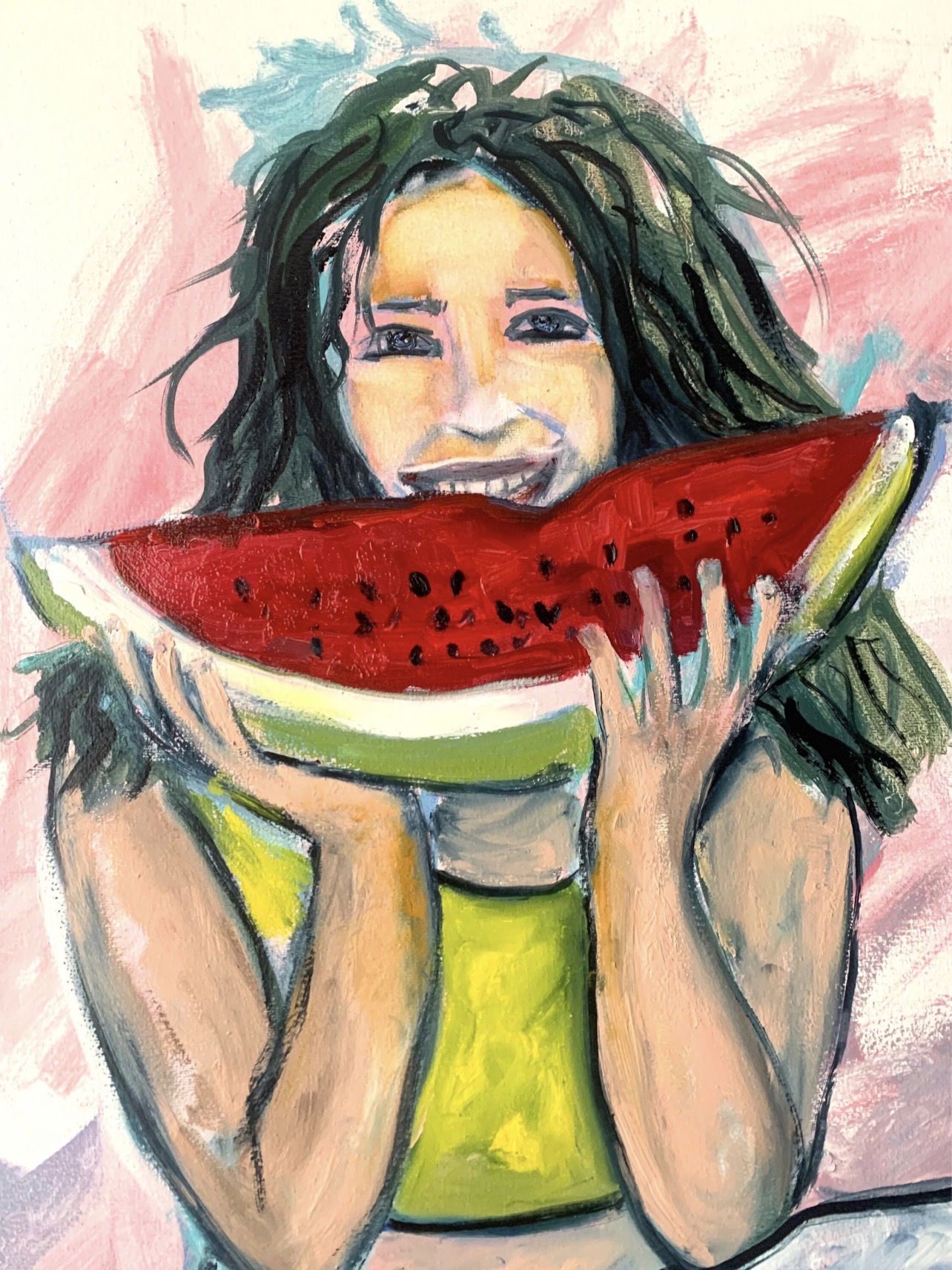 Close-up of Girl with Watermelon painting